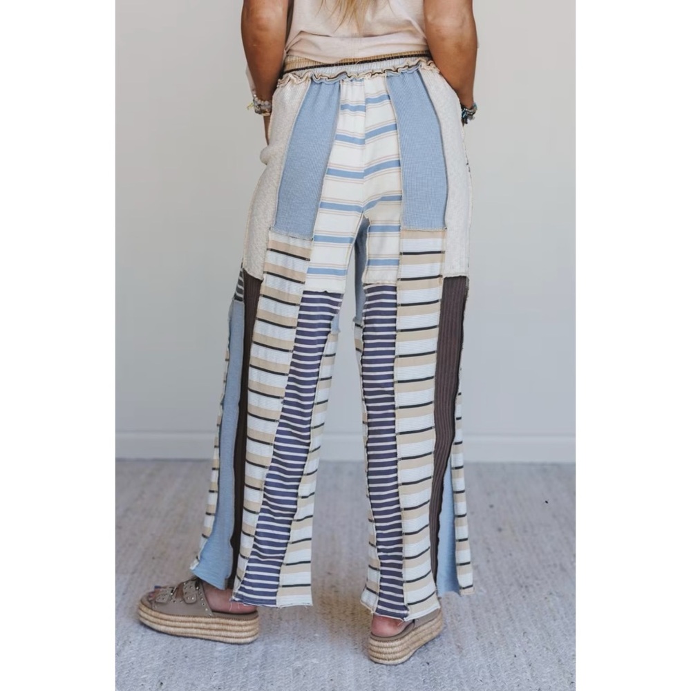 Oli & Hali Cream Blue Multicolor Striped Pants - Picture 5 of 10